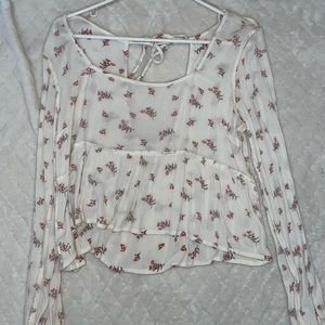 Floral, white blouse, Hollister.